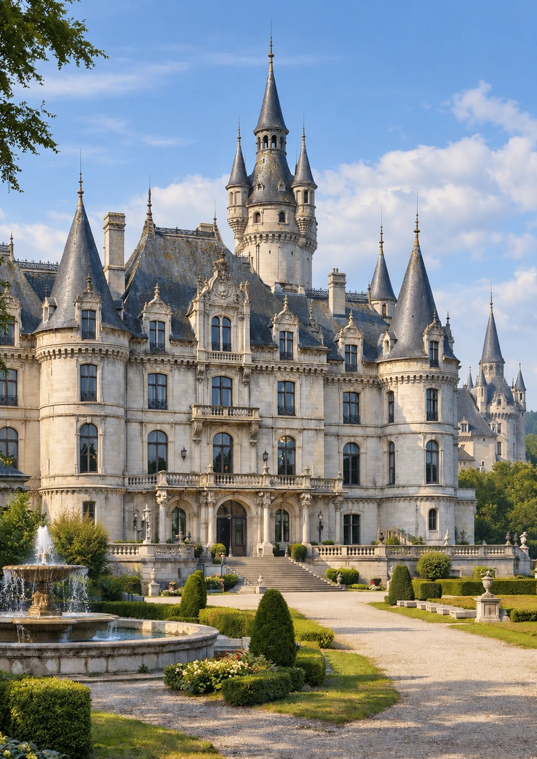 Castel înconjurat de natură, la apus
